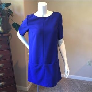 Madewell blue shift dress with front pockets